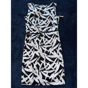 Alfani‎ Black White Belted Dress Button Front Midi Sleeveless Size 14 NWT